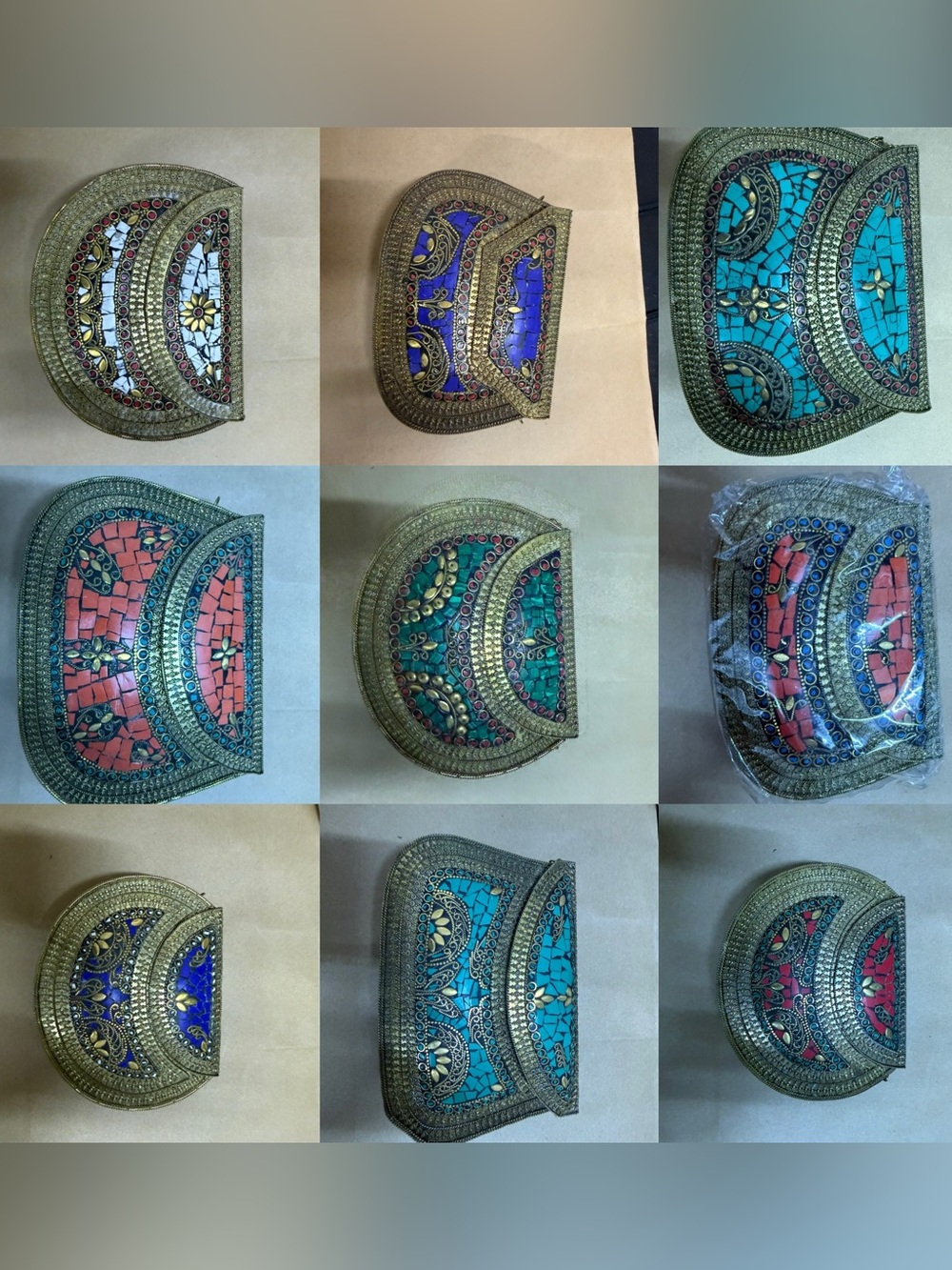 Handcrafted Mosaic Semi-Circle Women's Clutch - Turquoise and Coral Options
